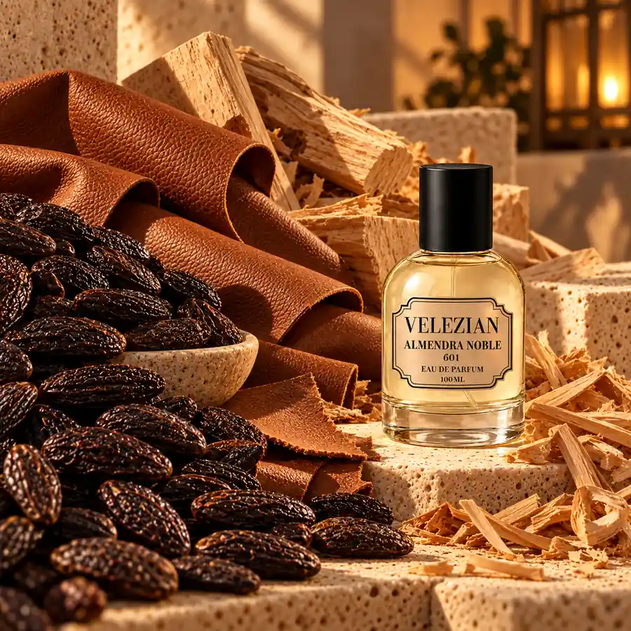 Notas de fondo de Almendra Noble - 601: Haba tonka, cuero y sándalo