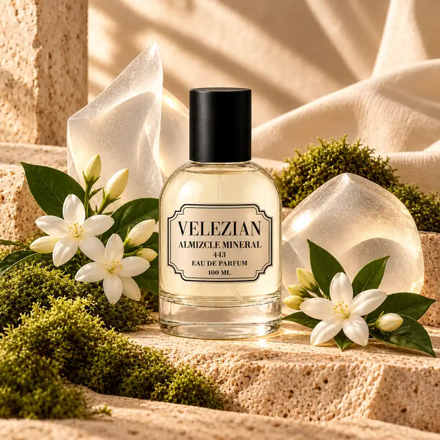 Notas de corazón de Almizcle Mineral 443: almizcle ambreta, salicilato de isoamilo, musgo y jazmín