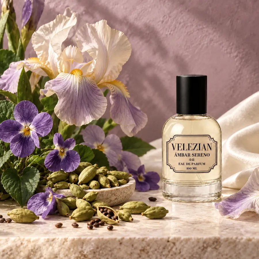 Notas de salida de Ámbar Sereno - 441: cardamomo, violeta e iris