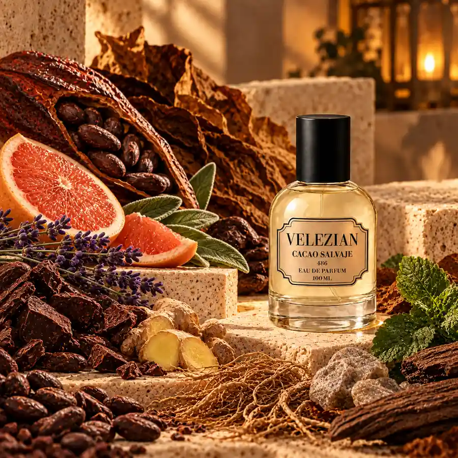 Frasco Cacao Salvaje - 486 de Velezian con sus notas olfativas