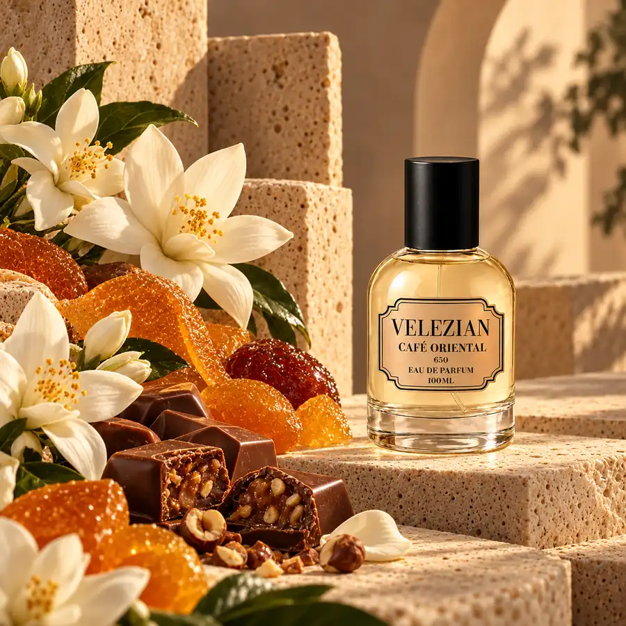 Notas de corazón de Café Oriental - 650: Praliné, frutas confitadas y flores blancas
