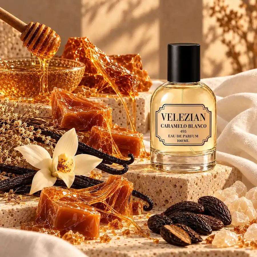 Frasco Caramelo Blanco - 495 de Velezian con sus notas olfativas