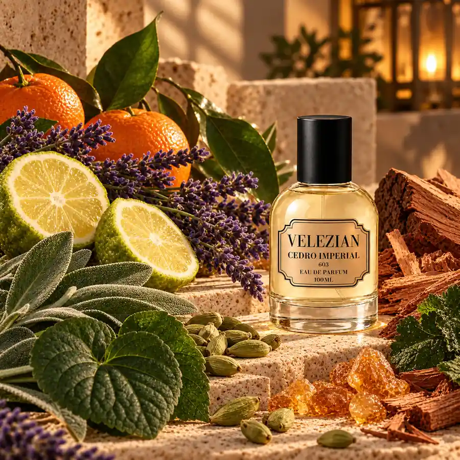 Frasco Cedro Imperial - 603 de Velezian con sus notas olfativas