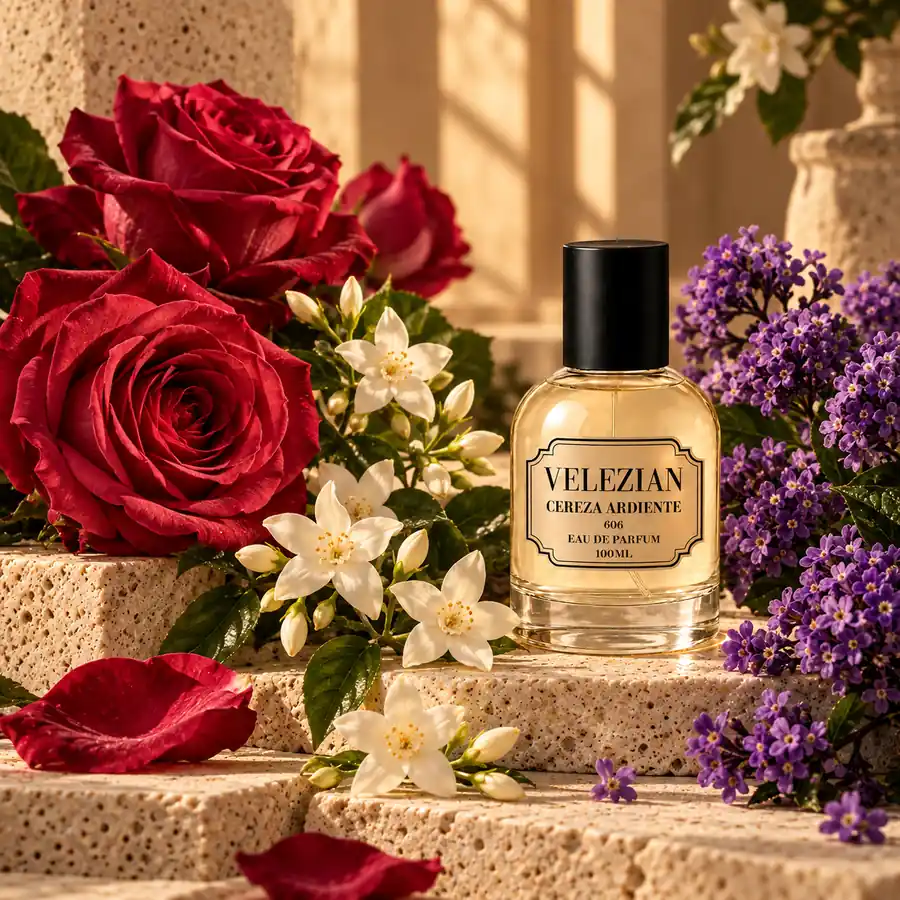 Notas de corazón de Cereza Ardiente - 606: Rosa de Damasco, jazmín sambac y heliotropo