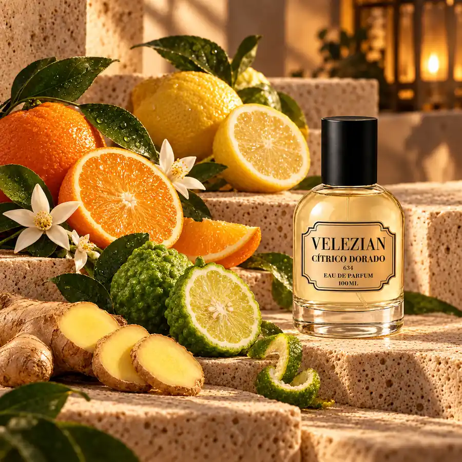 Notas de salida de Cítrico Dorado - 634: Naranja brasileña, limón italiano, bergamota de Calabria y jengibre