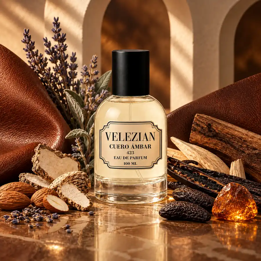 Cuero Ámbar - 423 de Velezian con su composición de cuero, ambarada y avainillada