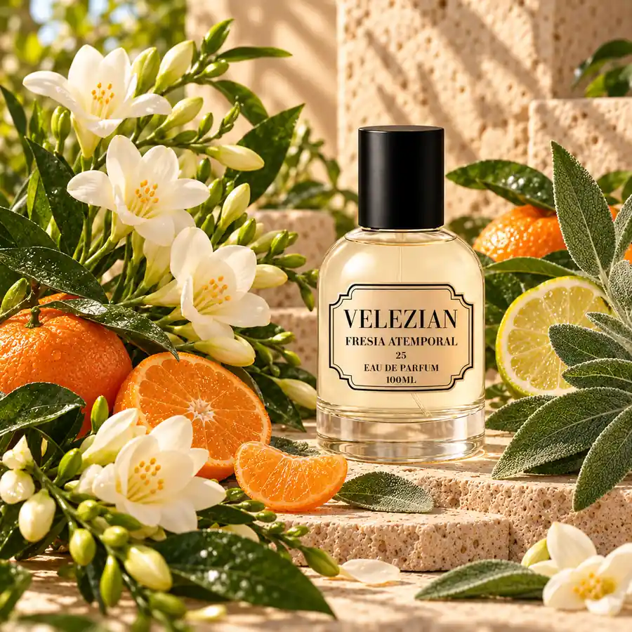 Notas de salida de Fresia Atemporal - 25: Notas verdes, fresia, salvia, cítricos y mandarina
