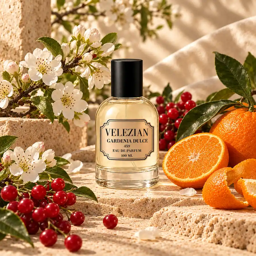 Notas de salida de Gardenia Dulce - 459: Flor de peral, bayas rojas y mandarina italiana