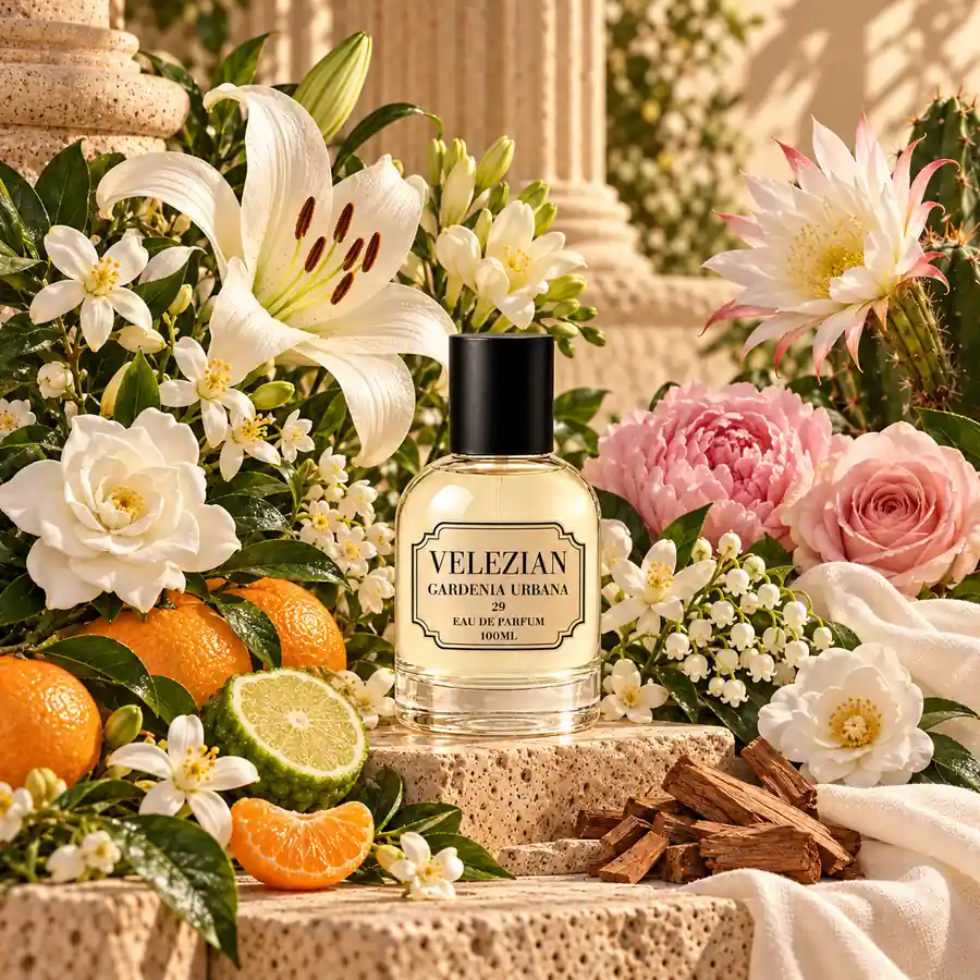 Frasco Gardenia Urbana - 29 de Velezian con sus notas olfativas