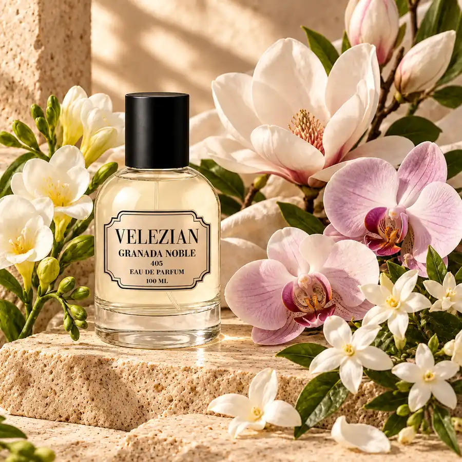 Notas de corazón de Granada Noble - 405: fresia, orquídea, magnolia y jazmín