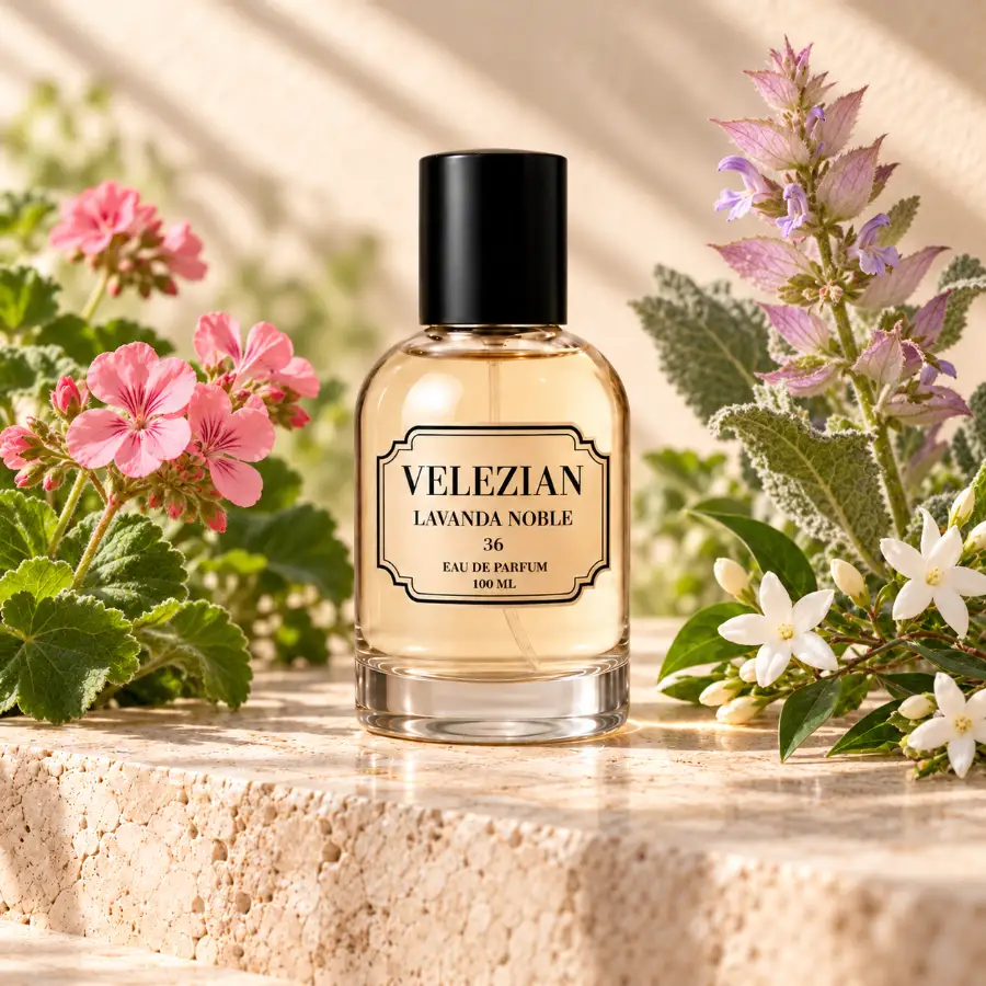 Notas de corazón de Lavanda Noble 36: Geranio, salvia esclarea, gálbano y jazmín