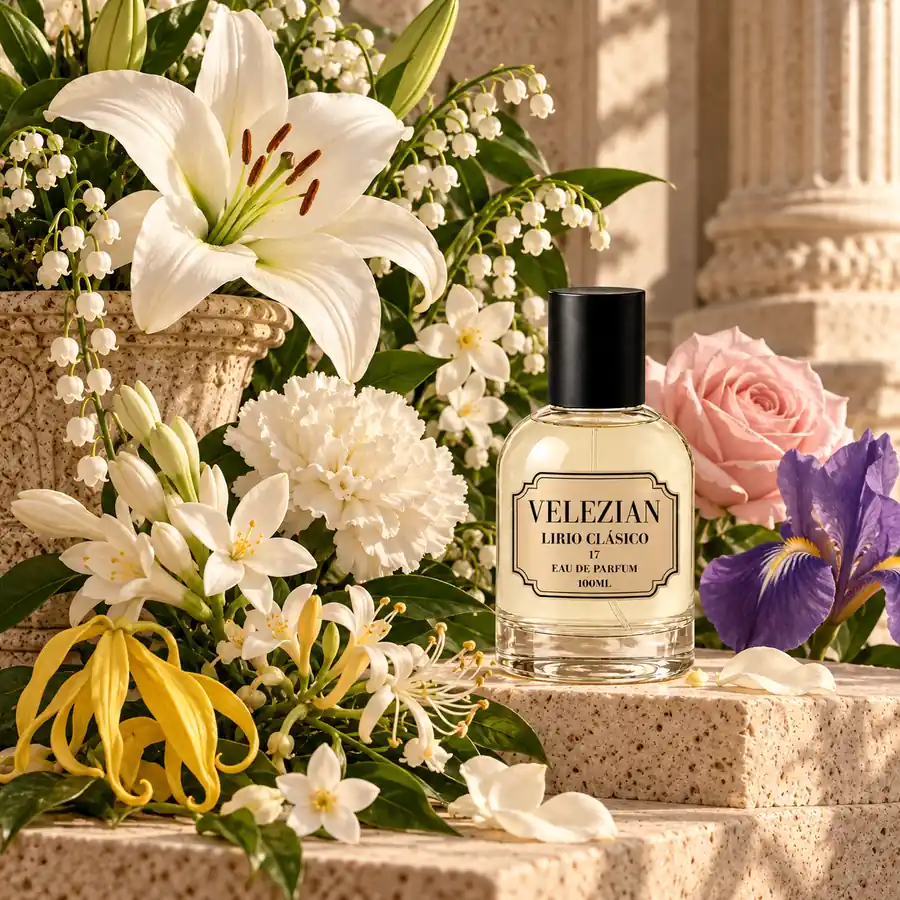 Notas de corazón de Lirio Clásico - 17: Azucena, muguete, jazmín, clavel, madreselva, nardos, ylang-ylang, iris, rosa y raíz de lirio