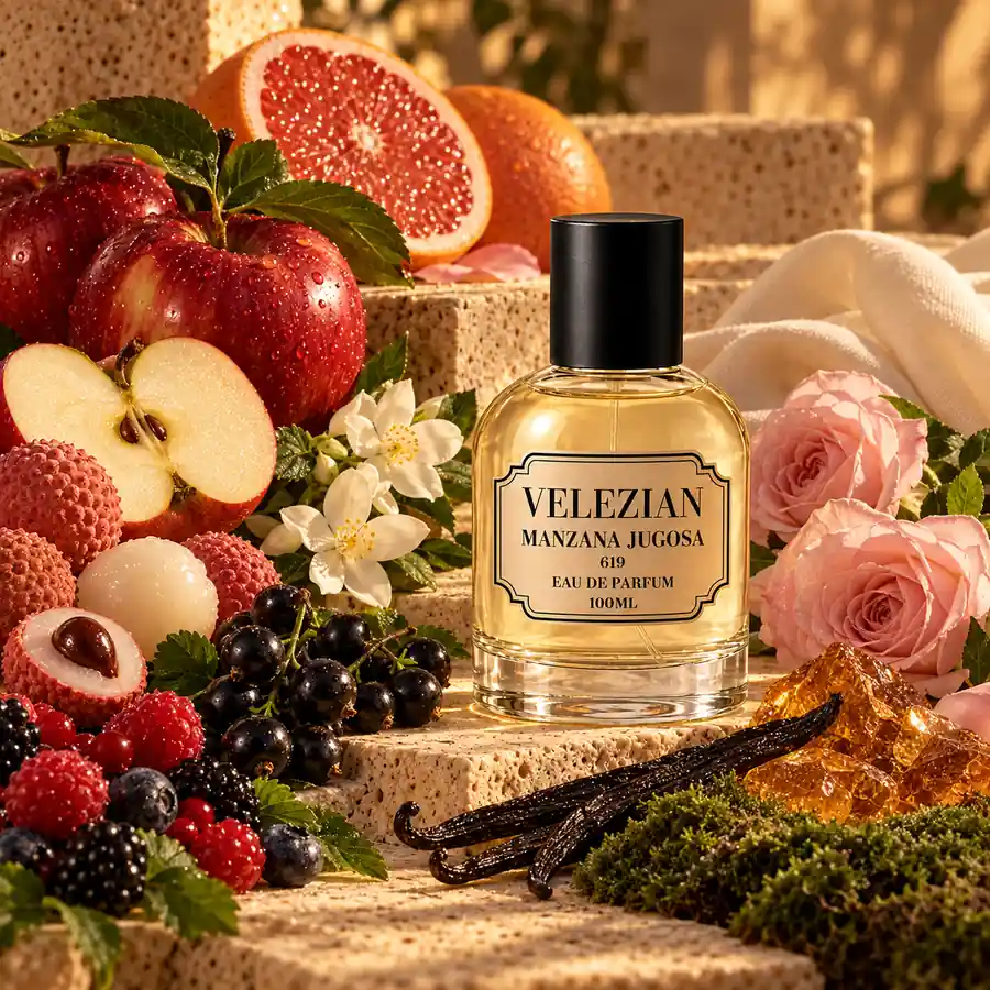 Frasco Manzana Jugosa - 619 de Velezian con sus notas olfativas