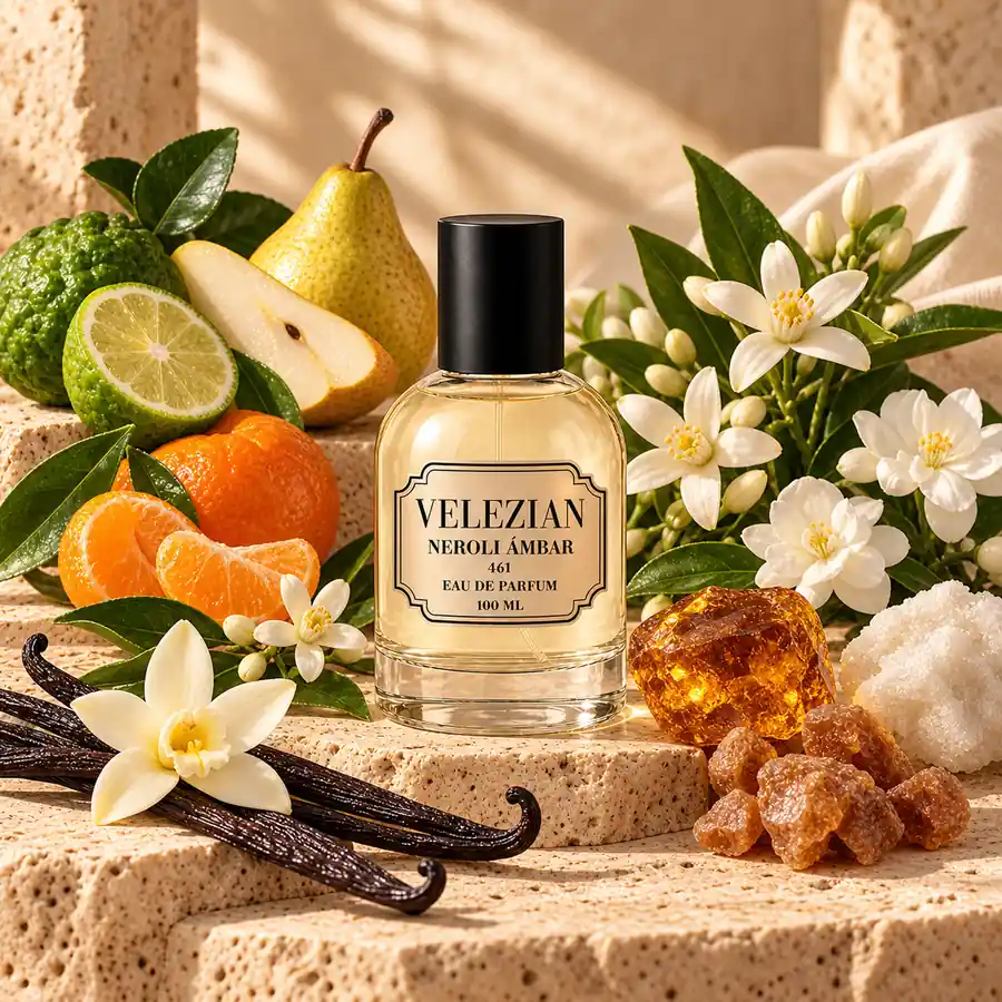 Frasco Neroli Ámbar - 461 de Velezian con sus notas olfativas