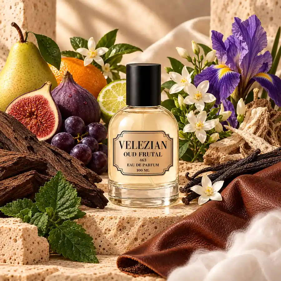 Frasco Oud Frutal - 463 de Velezian con sus notas olfativas