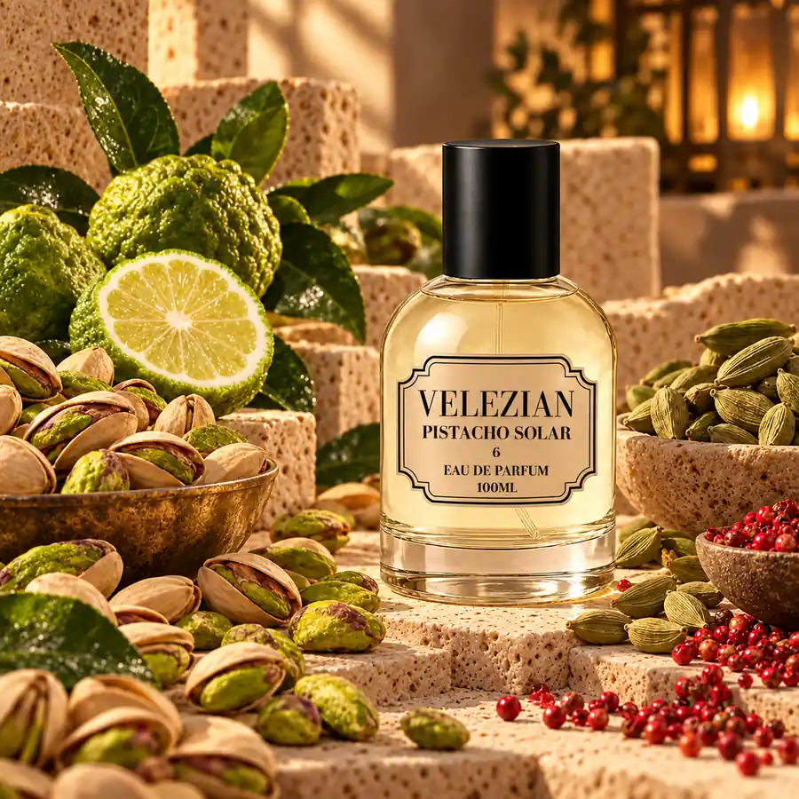 Notas de salida de Pistacho Solar - 6: Pistacho, bergamota, cardamomo y pimienta rosa