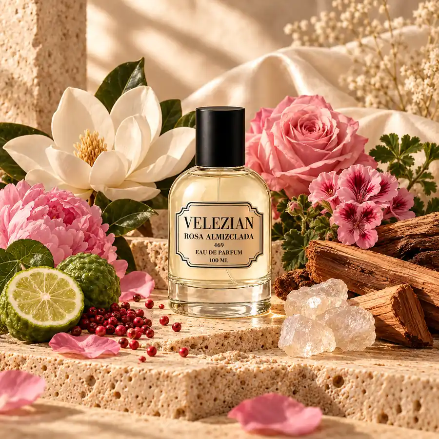 Frasco Rosa Almizclada - 469 de Velezian con sus notas olfativas