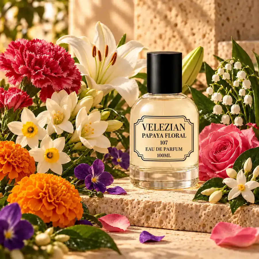 Notas de corazón de Papaya Floral - 107: jacinto de agua, azucena, jazmín, raíz de lirio