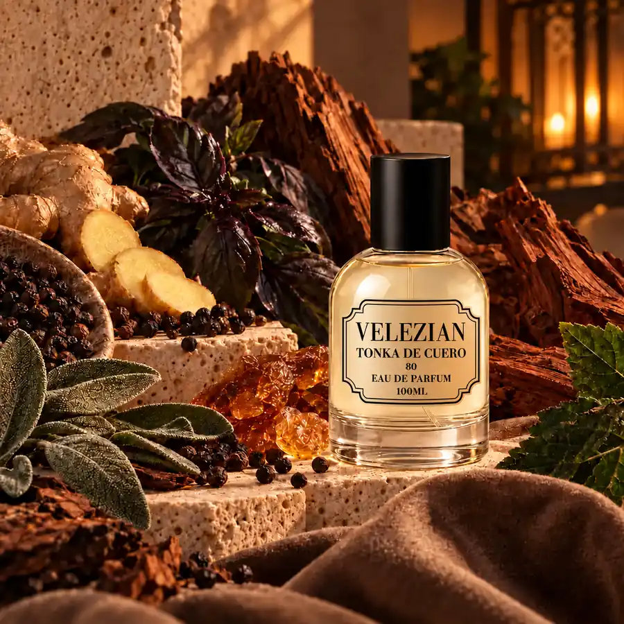 Frasco Tonka de Cuero - 80 de Velezian con sus notas olfativas