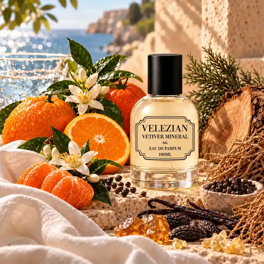 Frasco Vetiver Mineral - 66 de Velezian con sus notas olfativas